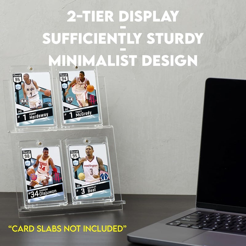 Tapeera 3-Pack Acrylic Tabletop Card Holder Display Holds 12 Cards - Trading Card Slab Display for Graded Cards Magnetic Cards & Toploader - Sports Card Display Case for Baseball Basketball Football - Image 3